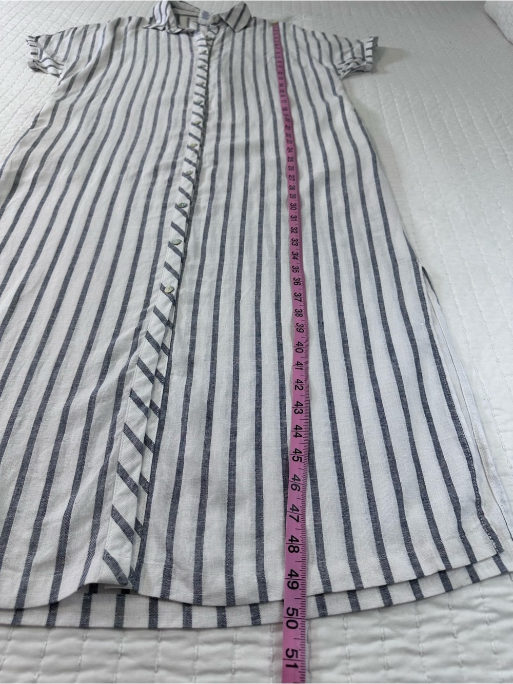 Lucky Brand White and Gray Striped Button Down Linen Blend Maxi Shirt Dress Sz M - Picture 4 of 13